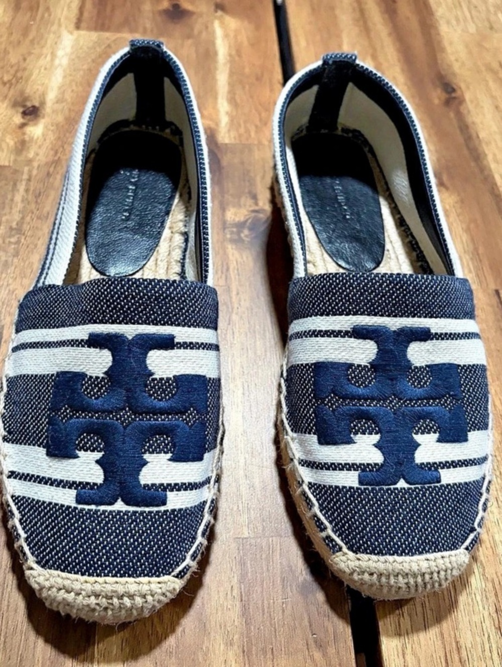 Tory Burch Striped Canvas Espadrilles Striped Espadrille Flats in Blue & White